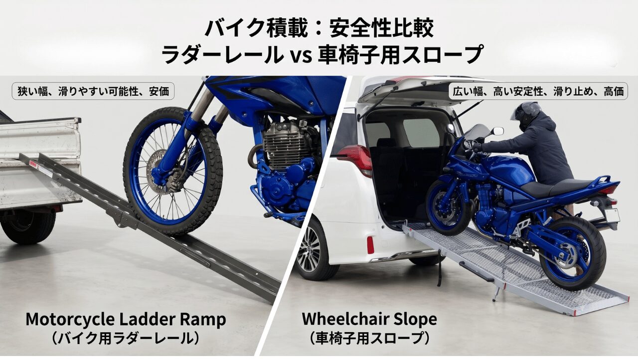 【徹底比較】ラダーvsスロープ、安全なのはどっち？バイク積載用スロープの選び方と違いを解説