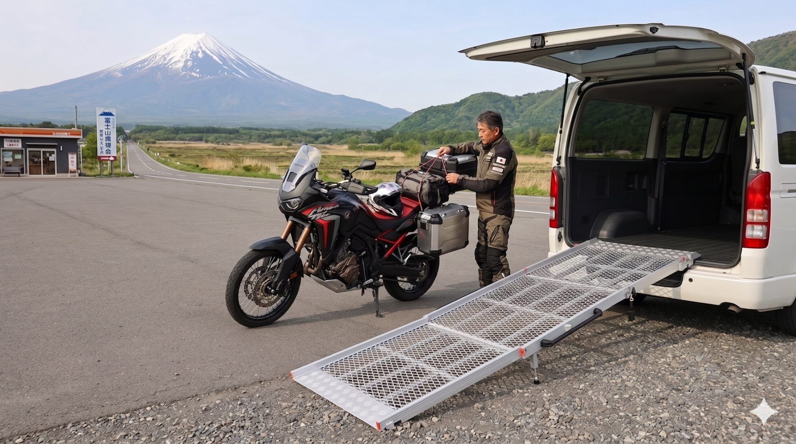 ツーリングの準備をする男性のイメージ